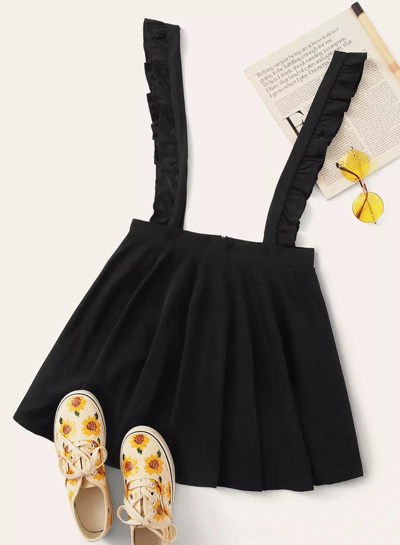 Solid Ruffle Hem Frill Trim Straps Skirt - Image 1