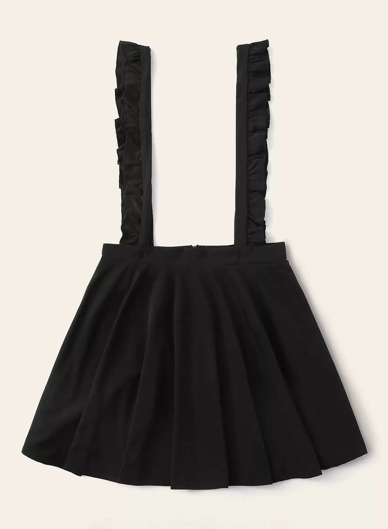 Solid Ruffle Hem Frill Trim Straps Skirt - Image 3