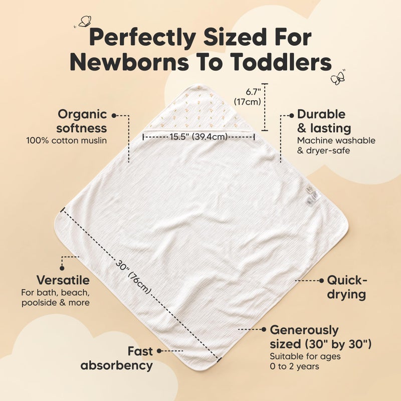 KeaBabies Muslin Baby Bath Towels with Hood for Girls, Boys -Large Organic Cotton Hooded Baby Towels for Newborns,Toddlers,Infant,Kids,Soft Absorbent Newborn Bath Essentials Gift Set(Tulips, Petite) - Image 3