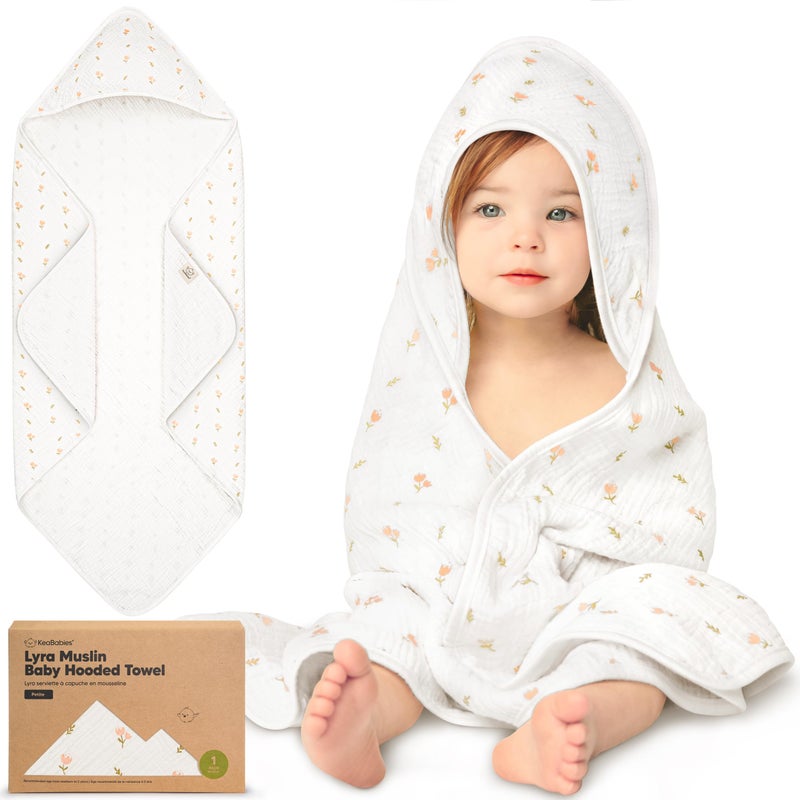 KeaBabies Muslin Baby Bath Towels with Hood for Girls, Boys -Large Organic Cotton Hooded Baby Towels for Newborns,Toddlers,Infant,Kids,Soft Absorbent Newborn Bath Essentials Gift Set(Tulips, Petite) - Image 1
