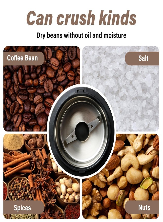 Simple Deluxe Coffee Grinders for House Use, Spice Grinder, Coffee Bean Grinder, Herb Grinder, High-Speed Motor, One-Touch Operation, Overheating Protection, Internal Stainless Steel - Image 2