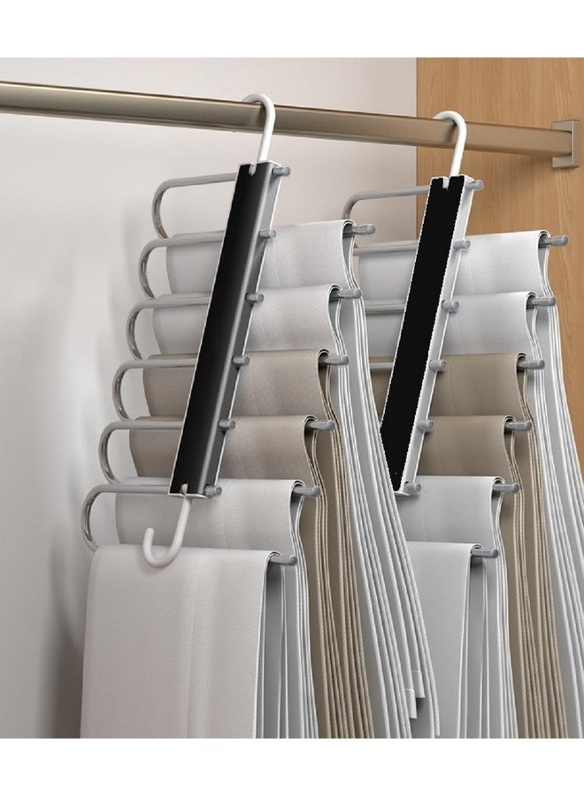Lxoice 6 in 1 Stainless Steel Foldable Hangers for Clothes Hanging, Pant Hangers for Wardrobe, Hanger Clothes Organizer, Hanger Organizer, Trouser Hangers for Wardrobe Pack of 1 (Black, Standard) - Image 1