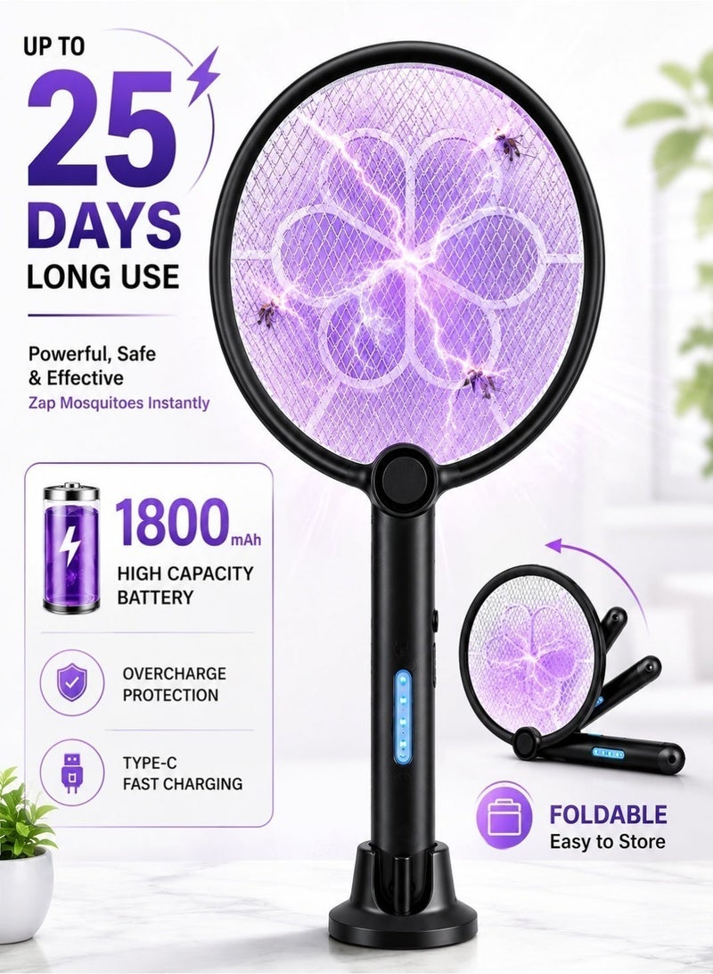 Ump Rechargeable Electric Mosquito Swatter , 3-in-1 Foldable Fly Swatter, 4000V Mosquito Killer, USB Charging with UV Light & 3-Layer Mesh, Indoor Outdoor Camping (Black) - Image 1