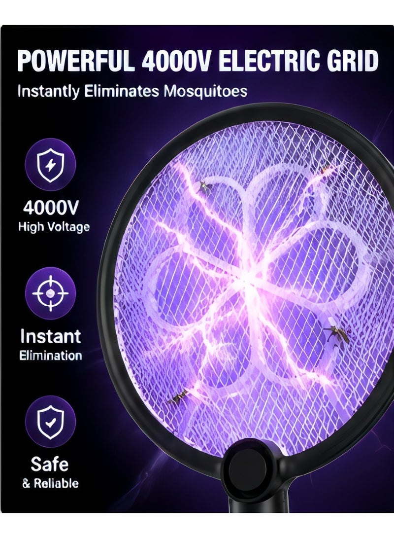 Ump Rechargeable Electric Mosquito Swatter , 3-in-1 Foldable Fly Swatter, 4000V Mosquito Killer, USB Charging with UV Light & 3-Layer Mesh, Indoor Outdoor Camping (Black) - Image 2