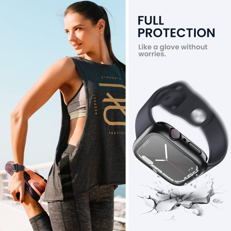 Tensea (2 in 1) for Waterproof Apple Watch Screen Protector Case Series 9 8 7 45mm Accessories, iWatch Protective PC Face Cover Built-in Tempered Glass Film, Front and Back Bumper for Women Men, 45 mm - Image 5