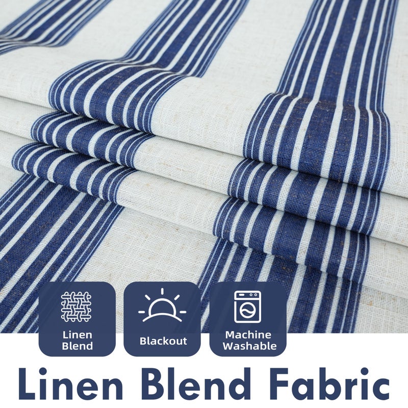 DriftAway Chris Double Layer Linen Blackout Tie Up Curtains Thermal Insulated Fully Lined Vertical Striped Balloon Roman Shade Bathroom Window Adjustable Rod Pocket 45 Inch by 63 Inch Ivory Dark Blue - Image 4