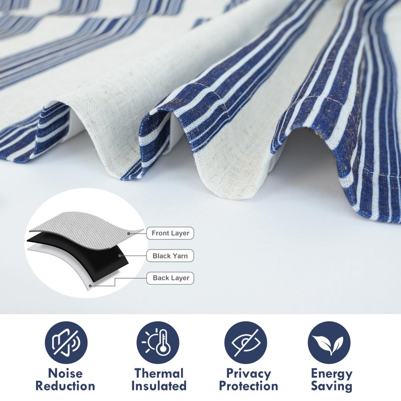 DriftAway Chris Double Layer Linen Blackout Tie Up Curtains Thermal Insulated Fully Lined Vertical Striped Balloon Roman Shade Bathroom Window Adjustable Rod Pocket 45 Inch by 63 Inch Ivory Dark Blue - Image 5