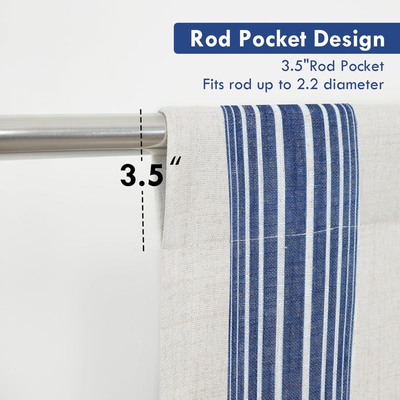DriftAway Chris Double Layer Linen Blackout Tie Up Curtains Thermal Insulated Fully Lined Vertical Striped Balloon Roman Shade Bathroom Window Adjustable Rod Pocket 45 Inch by 63 Inch Ivory Dark Blue - Image 3
