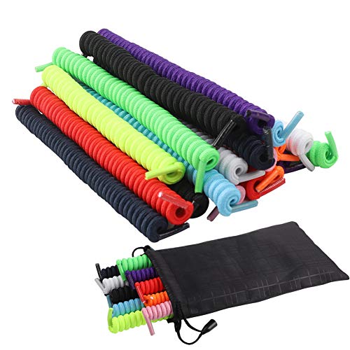 Pveath 10 Pairs Curly No Tie Shoelaces Anti-fall Elastic Spring Shoe Laces No Tie Trainer Kids Shoe Laces Colours for Childs and Adults Suitable in Sports Flat Shoelace 10 Colors - Image 1
