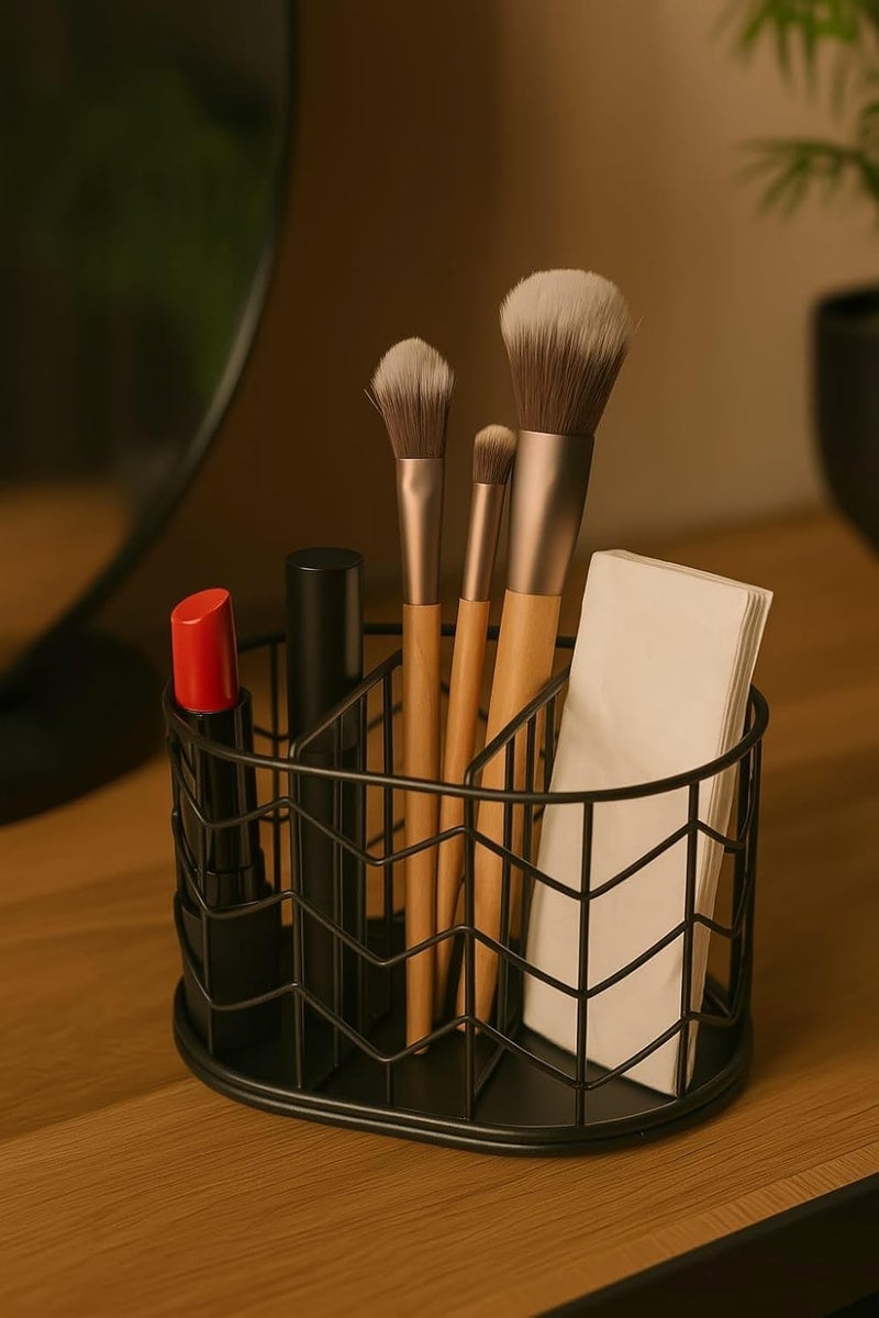 CentraLit Pen Holder Metal Drawer Desk Organiser with 3 Compartments, Chevron Pattern,Home decor Office Table Organiser For Desk, Kids Table - Makeup Brush Holder Accessory, Toothbrush Holder (Black) - Image 4