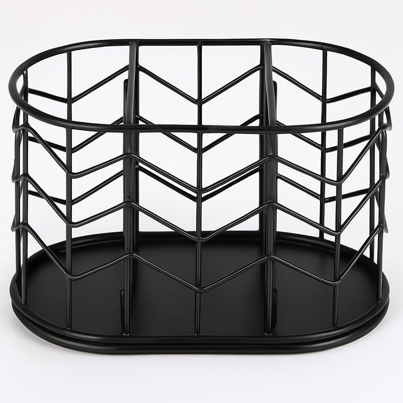 CentraLit Pen Holder Metal Drawer Desk Organiser with 3 Compartments, Chevron Pattern,Home decor Office Table Organiser For Desk, Kids Table - Makeup Brush Holder Accessory, Toothbrush Holder (Black) - Image 5