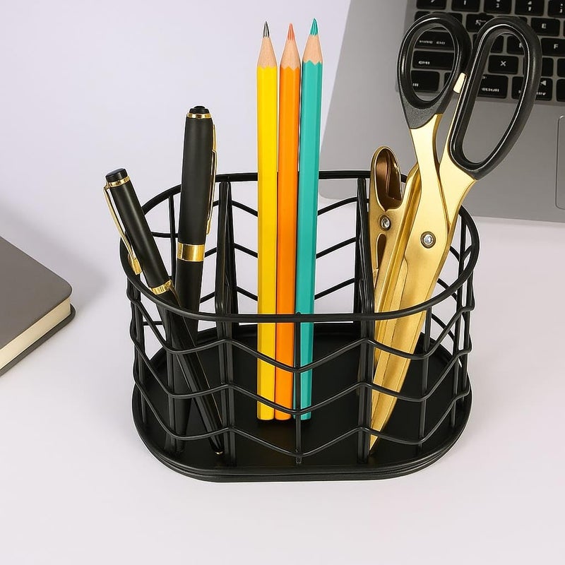 CentraLit Pen Holder Metal Drawer Desk Organiser with 3 Compartments, Chevron Pattern,Home decor Office Table Organiser For Desk, Kids Table - Makeup Brush Holder Accessory, Toothbrush Holder (Black) - Image 2