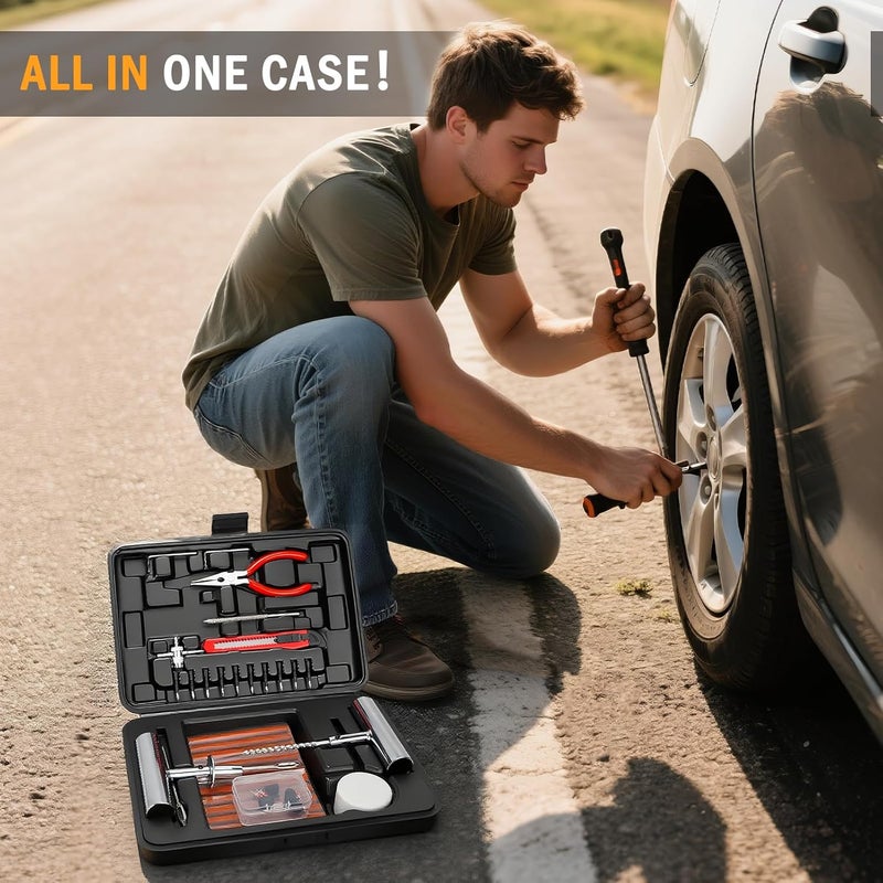 ORCISH Tire Repair Kit, 70 PCS Professional Heavy Duty Tire Plug Kit, Tire Patch Kit for Fix a Flat, Tubeless Tire Puncture Change Tool Kit for Car, Motorcycle, Truck, ATV, Tractor, RV, SUV, Trailer - Image 2