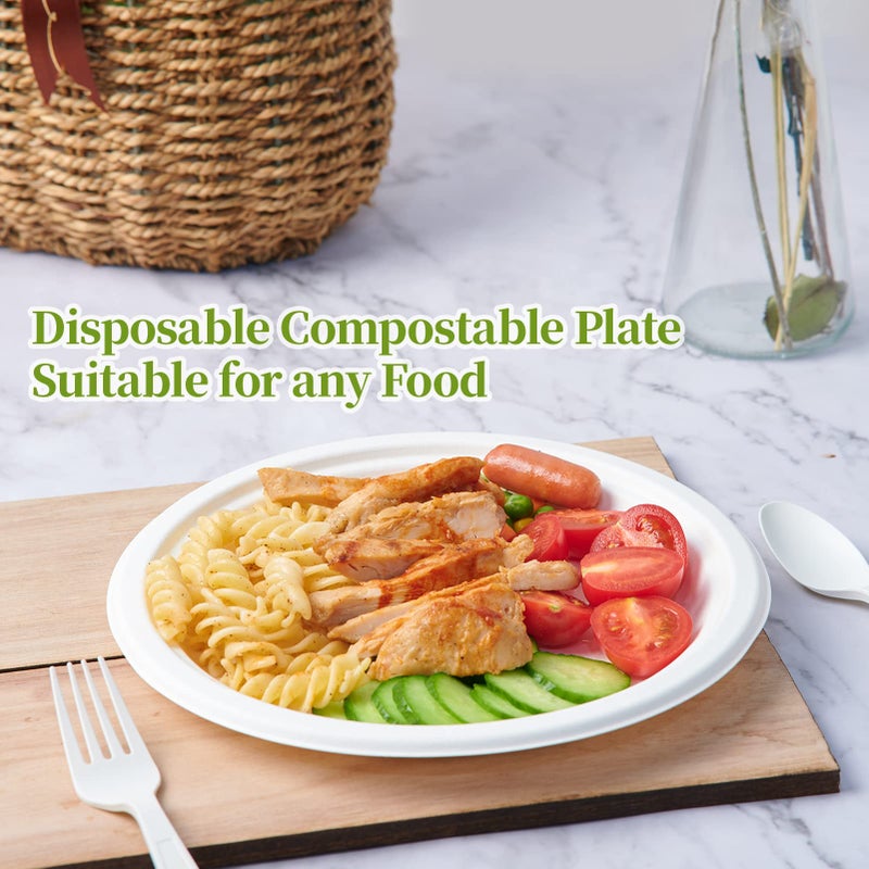 ECOLipak 100% Compostable 10 Inch Heavy Duty Paper Plates, 150 Pack Disposable Biodegradable Eco-friendly Sugarcane Bagasse Plates for Dinner Party(White) - Image 5