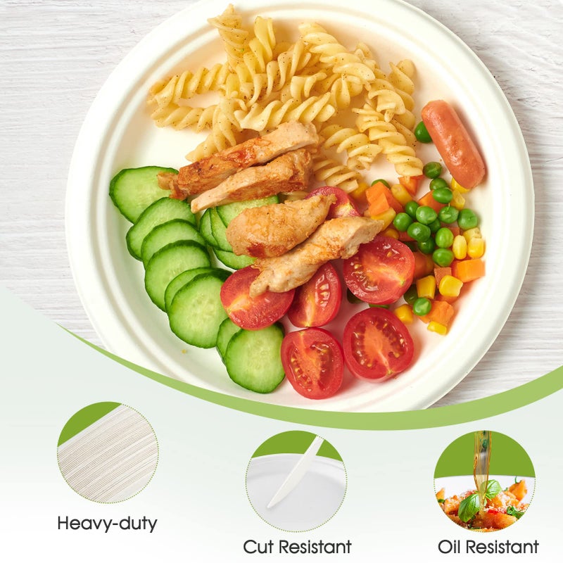 ECOLipak 100% Compostable 10 Inch Heavy Duty Paper Plates, 150 Pack Disposable Biodegradable Eco-friendly Sugarcane Bagasse Plates for Dinner Party(White) - Image 4