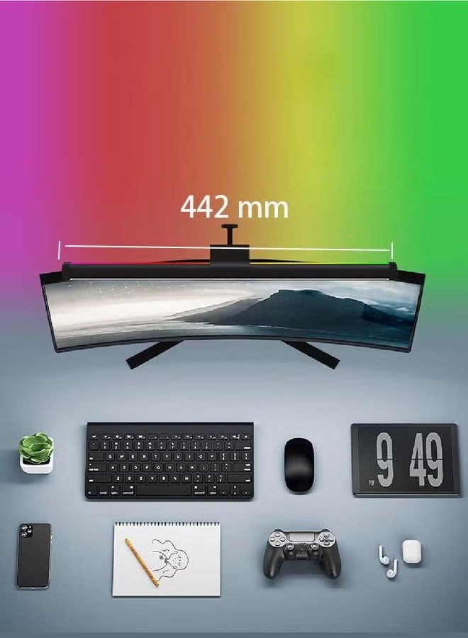 إضاءة شاشة كمبيوتر مع إضاءة محيطة متغيرة الألوان RGB 3، إضاءة شاشة بدون وهج، مصابيح مكتب قراءة إلكترونية LED تعمل باللمس للمكتب/المنزل/المكتب/المكتب 450 × 24 مم - Image 3