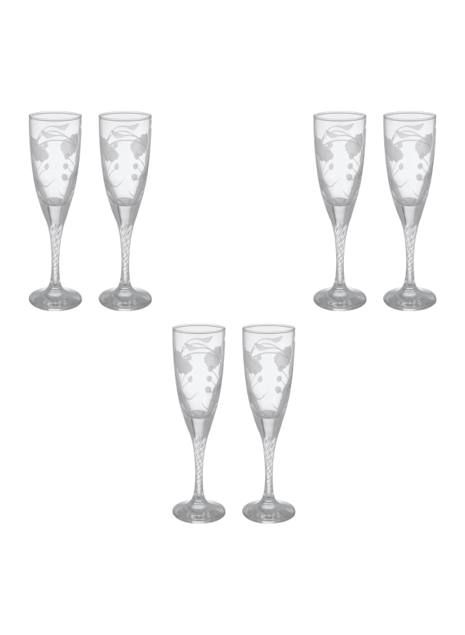 Pasabahce - Decorated Flute Glass Set 6 Pieces - 150ml - Glass clear - Image 1