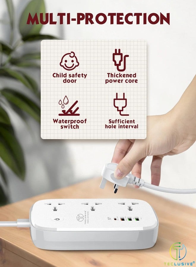 T Teclusive Smart Power Strip WiFi Extension Board with Type C USB Ports | 2500w 3 Power Sockets with 30w USB C PD QC Fast Charging | 100V-250V Surge | App Control with Timer | Alexa Supported - Image 5