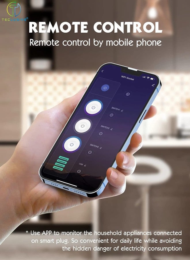 T Teclusive Smart Power Strip WiFi Extension Board with Type C USB Ports | 2500w 3 Power Sockets with 30w USB C PD QC Fast Charging | 100V-250V Surge | App Control with Timer | Alexa Supported - Image 2