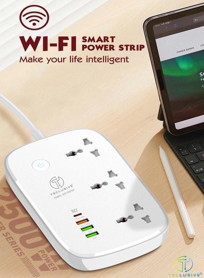 T Teclusive Smart Power Strip WiFi Extension Board with Type C USB Ports | 2500w 3 Power Sockets with 30w USB C PD QC Fast Charging | 100V-250V Surge | App Control with Timer | Alexa Supported - Image 4