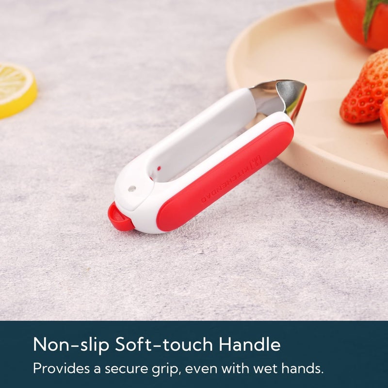 KITCHENDAO Strawberry Huller Corer Stem Remover with Safety Lock, Non-Slip Soft-touch Handle, Sharp Blades, Dishwasher Safe - Image 3