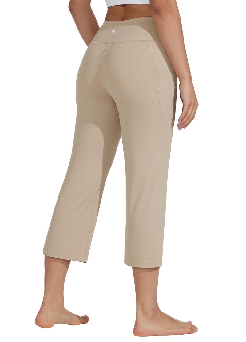 Willit Women's Yoga Capris Pants High Waist Leggings Crop Straight Leg Athletic Exercise Workout Capris 21" Khaki XL - Image 2