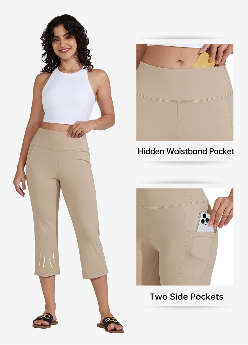 Willit Women's Yoga Capris Pants High Waist Leggings Crop Straight Leg Athletic Exercise Workout Capris 21" Khaki XL - Image 4