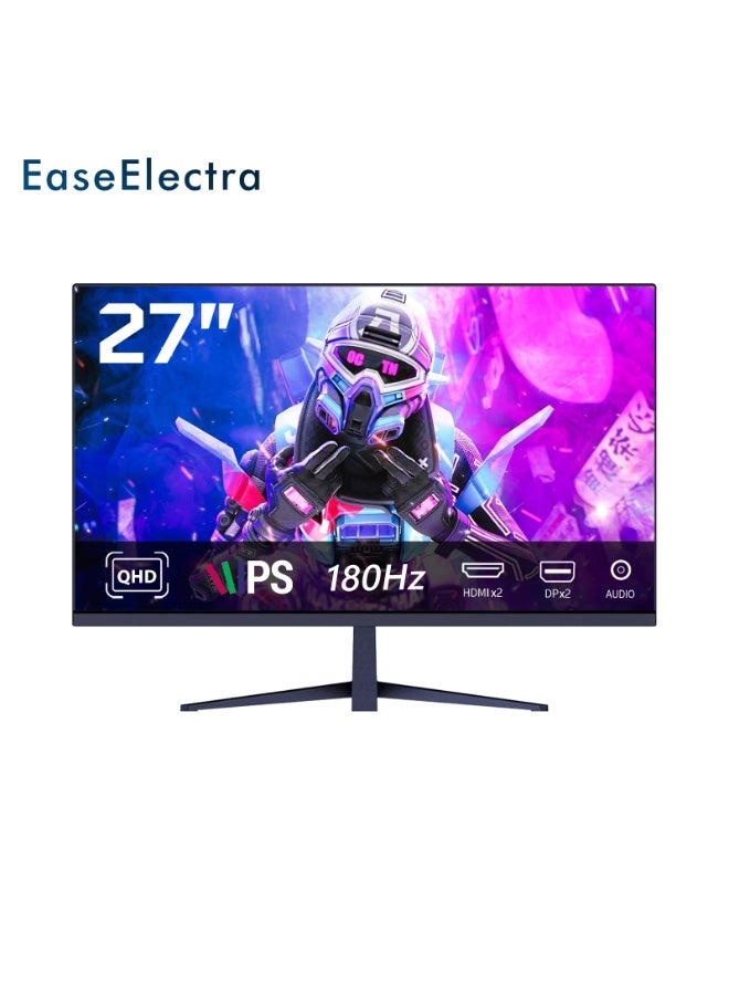 EaseElectra 27 inch 2K Gaming Monitor, QUAD HD 2560×1440 IPS LED Screen, 180Hz Refresh Rate, HDR10, AMD FreeSync Pro and G-Sync Compatible Technology, 100% sRGB, 1ms Response Time, HDMI 2.1×2，DP 1.4×2，Earphone Jack Port, Black - Image 1
