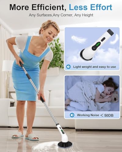 Veentus 9 in 1 Electric Spin Scrubber | 9 Replaceable Brush Heads, Adjustable Speeds, LED Display, Long Handle| Cleaning Scrubber for Car, Floor, Tile & Bathroom Cleaning Brush Electric Machine(White) - Image 5