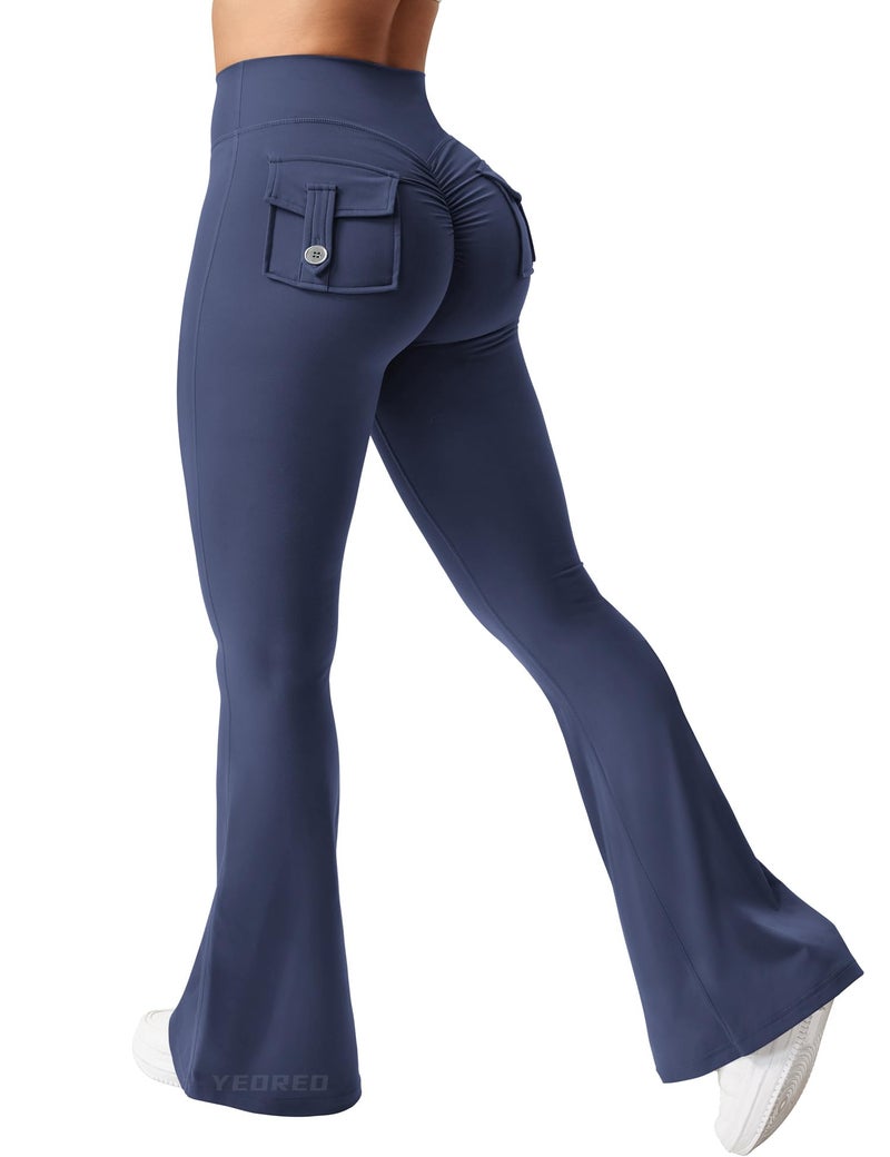 YEOREO Flare Leggings with Pockets for Women Brittany Leggings Workout Leggings for Women Butt Lifting Gym Yoga Leggings Navy Blue M - Image 1