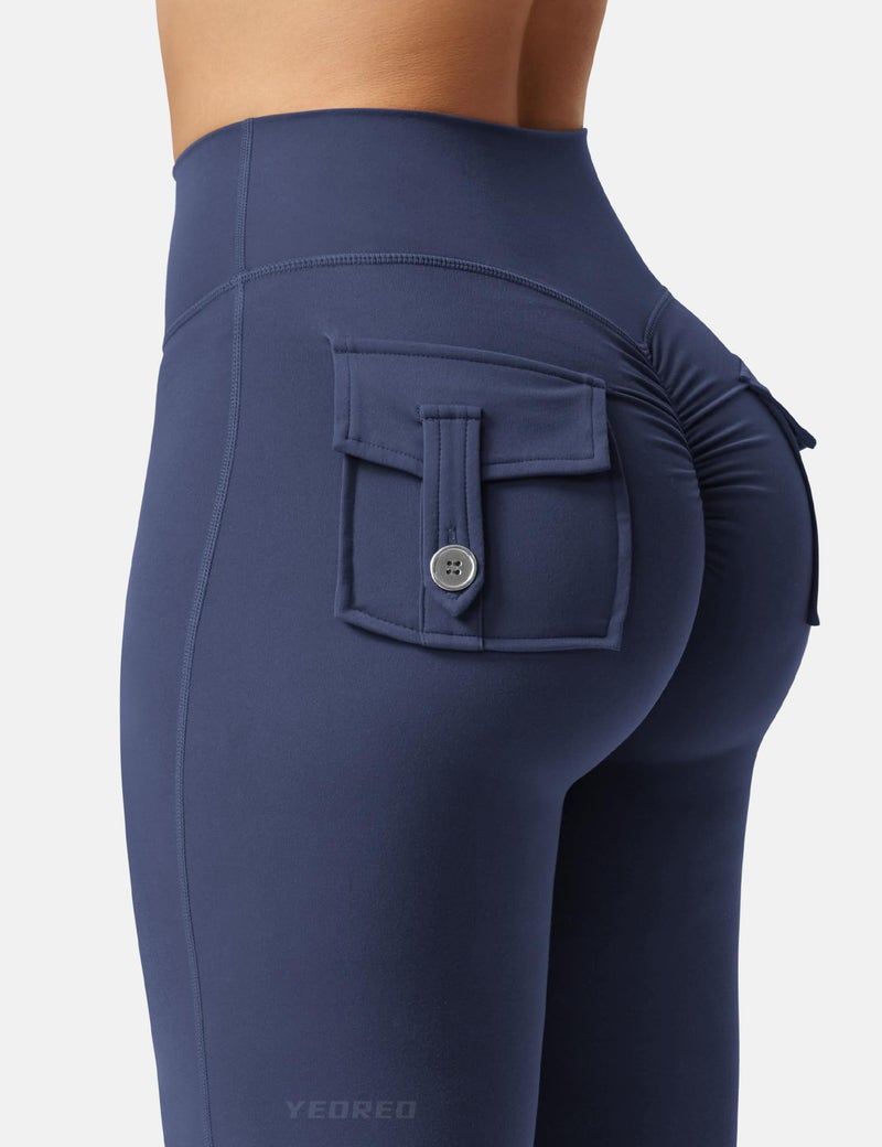 YEOREO Flare Leggings with Pockets for Women Brittany Leggings Workout Leggings for Women Butt Lifting Gym Yoga Leggings Navy Blue M - Image 5