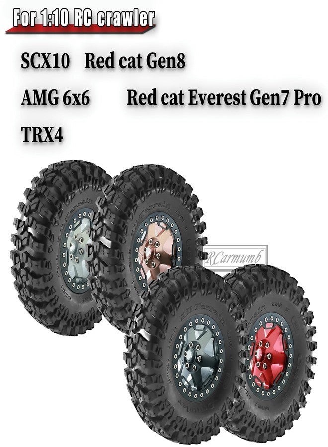 Rcarmumb 2.2 Inch Beadlock Wheel Rim & Wheel Tires for SCX10 Capra/AMG 6x6/TRX4/Red cat Gen8 Red cat Everest Gen7 Pro RC Scale Crawler Truck,Tires Tyres w/Aluminium Wheels Rim,Red - Image 2