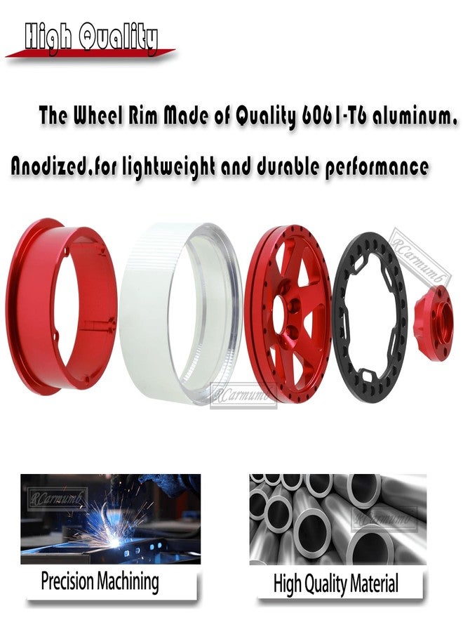 Rcarmumb 2.2 Inch Beadlock Wheel Rim & Wheel Tires for SCX10 Capra/AMG 6x6/TRX4/Red cat Gen8 Red cat Everest Gen7 Pro RC Scale Crawler Truck,Tires Tyres w/Aluminium Wheels Rim,Red - Image 5