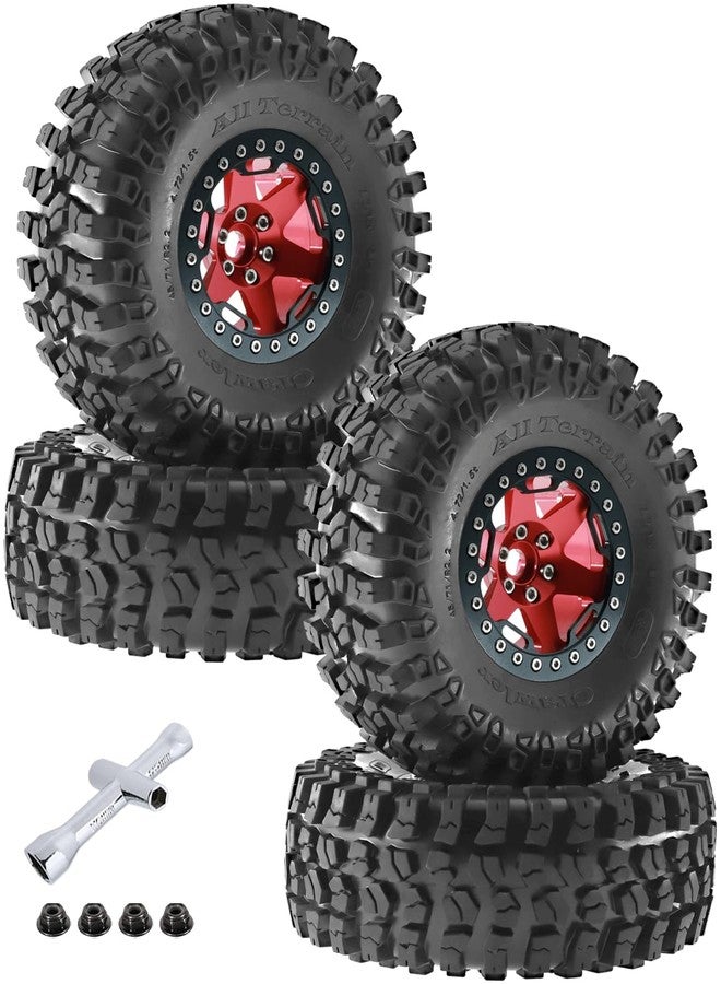 Rcarmumb 2.2 Inch Beadlock Wheel Rim & Wheel Tires for SCX10 Capra/AMG 6x6/TRX4/Red cat Gen8 Red cat Everest Gen7 Pro RC Scale Crawler Truck,Tires Tyres w/Aluminium Wheels Rim,Red - Image 1
