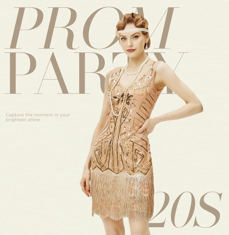 BABEYOND Womenâ€™s Flapper Dresses Set 1920s V Neck Beaded Fringed Great Gatsby Dress with Accessories Set - Image 4