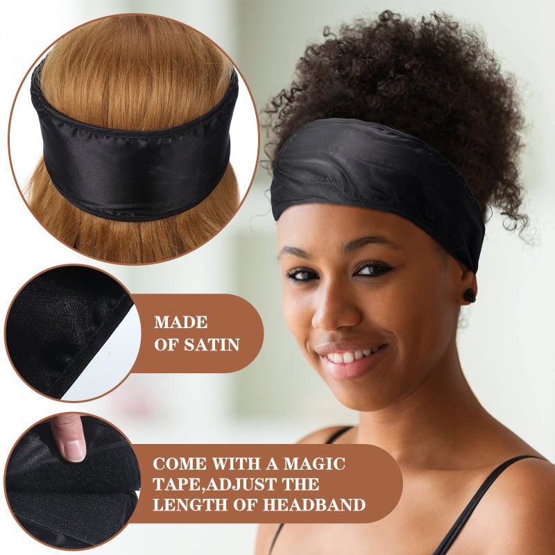 Hercicy 6 Packs Black Satin Spa Headband Silk Adjustable Spa Hair Wrap Facial Headband Terry Cloth for Women Sleep Makeup - Image 4