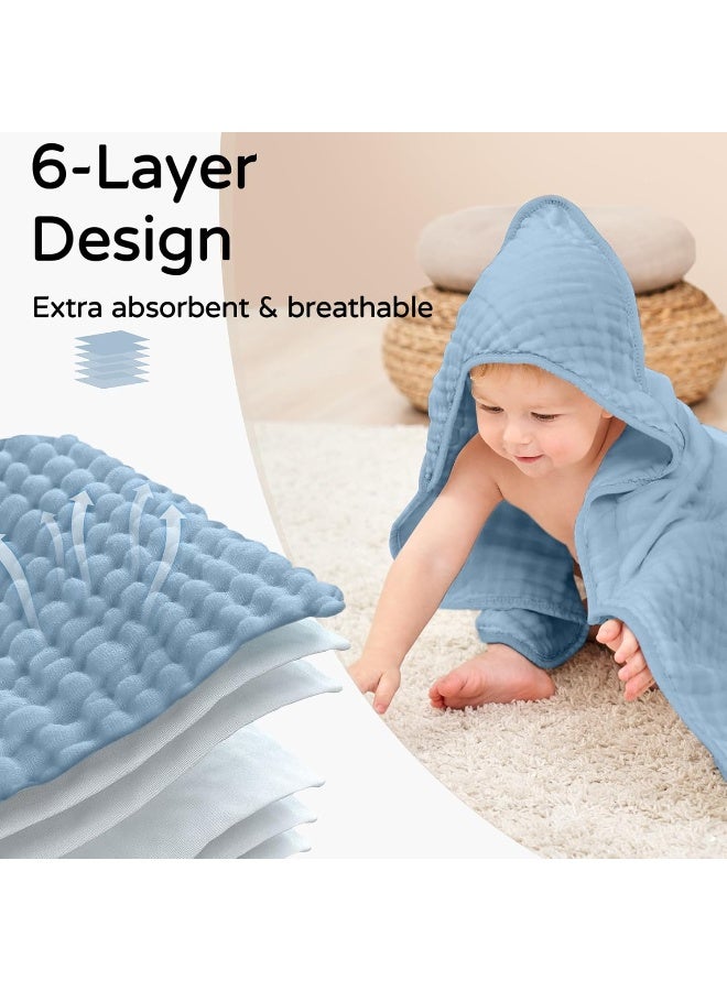 Yoofoss Hooded Baby Towels for Newborn 2 Pack 100% Muslin Organic Cotton Baby Bath Towel with Hood for Babies, Infant, Toddler and Kids, 32x32Inch, Soft and Absorbent Newborn Essential,Blue&Green - Image 4