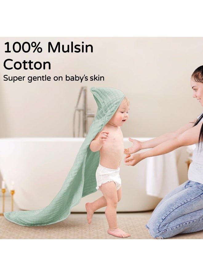 Yoofoss Hooded Baby Towels for Newborn 2 Pack 100% Muslin Organic Cotton Baby Bath Towel with Hood for Babies, Infant, Toddler and Kids, 32x32Inch, Soft and Absorbent Newborn Essential,Blue&Green - Image 2
