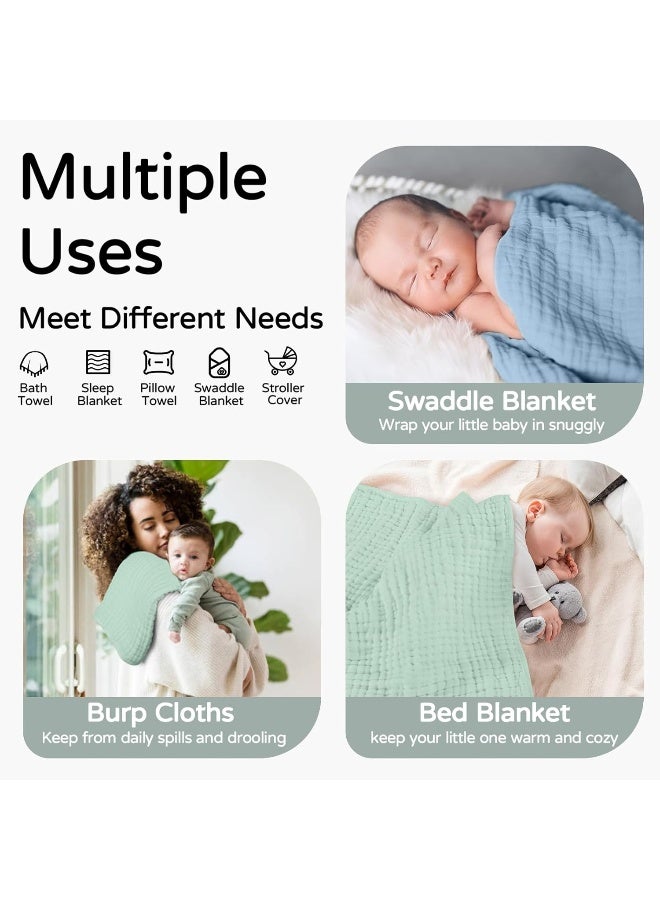 Yoofoss Hooded Baby Towels for Newborn 2 Pack 100% Muslin Organic Cotton Baby Bath Towel with Hood for Babies, Infant, Toddler and Kids, 32x32Inch, Soft and Absorbent Newborn Essential,Blue&Green - Image 3