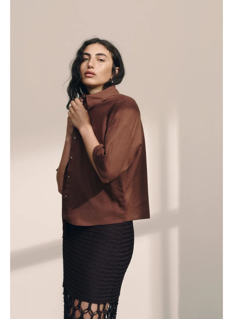 اتش اند ام Linen-blend shirt