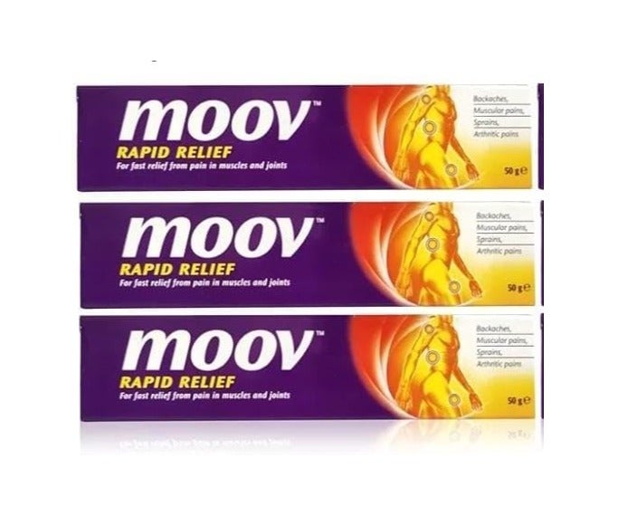 Moov Rapid Relief Ointment for Muscle, Joint, Back Pain and Sprains Relief - 50g, Bundle Pack of 3 Tubes