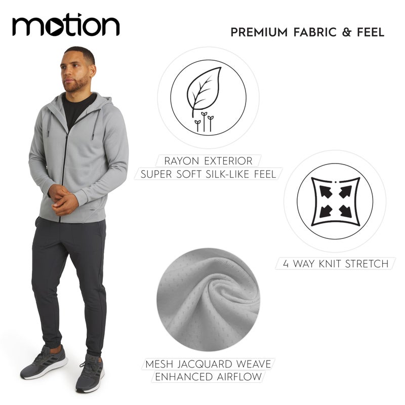 Motion Men's Regular Fit Active High Performance Heavyweight Jacquard Mesh Full Zip Hoodie, Quarry, Medium - Image 5