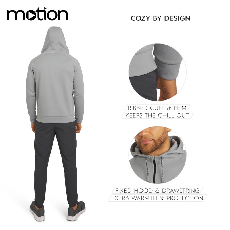 Motion Men's Regular Fit Active High Performance Heavyweight Jacquard Mesh Full Zip Hoodie, Quarry, Medium - Image 4