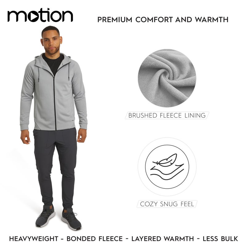 Motion Men's Regular Fit Active High Performance Heavyweight Jacquard Mesh Full Zip Hoodie, Quarry, Medium - Image 3