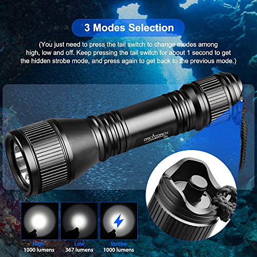 ORCATORCH D550 Scuba Dive Light - 1000 Lumens Underwater Flashlight with 3 Modes, IP68 Waterproof Submersible Torch with Wrist Strap for Hands-Free Diving - Image 3