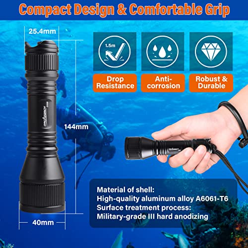 ORCATORCH D550 Scuba Dive Light - 1000 Lumens Underwater Flashlight with 3 Modes, IP68 Waterproof Submersible Torch with Wrist Strap for Hands-Free Diving - Image 5