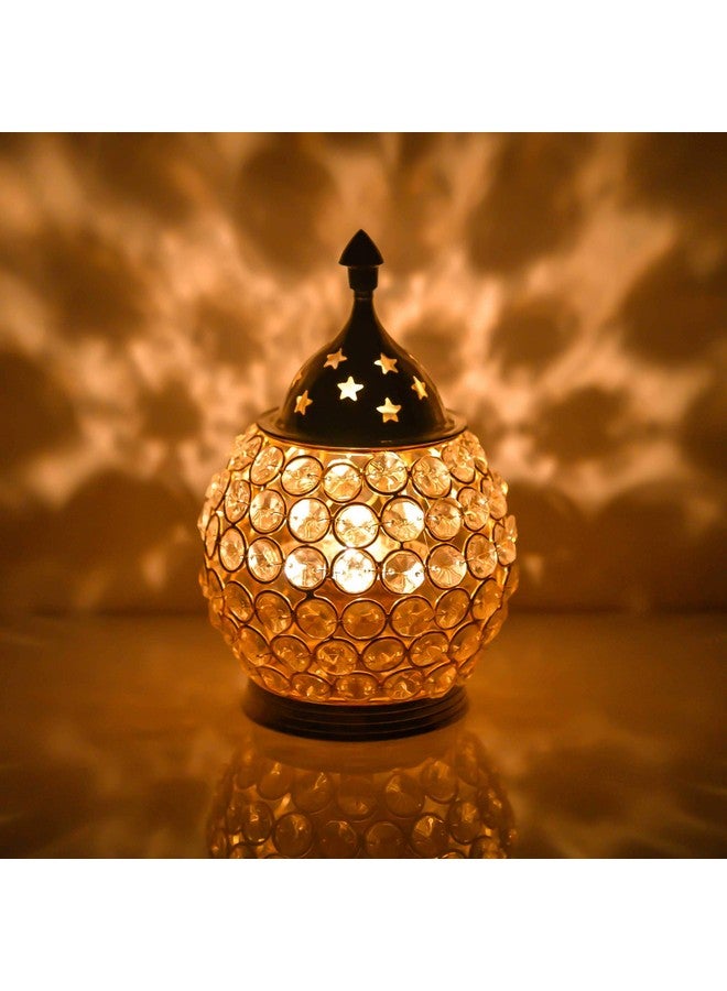 Collectible India Brass Akhand Diya for Puja Decorative Crystal Oil Lamp Tea Light Holder Lantern Oval Shape Diwali Lights for Decoration (Medium) - Image 1