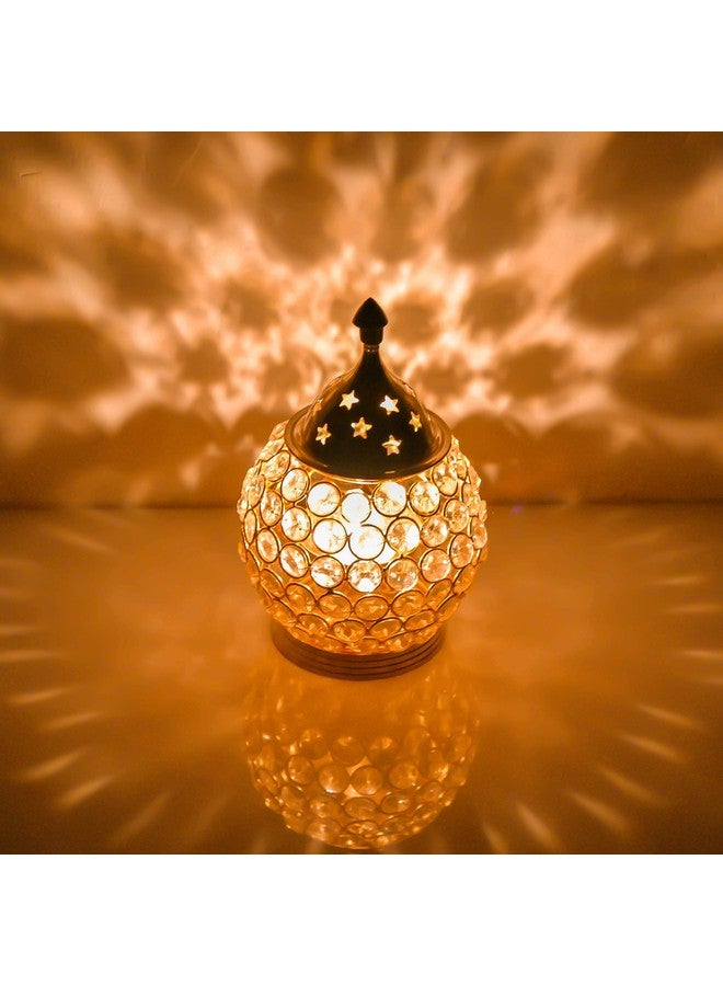 Collectible India Brass Akhand Diya for Puja Decorative Crystal Oil Lamp Tea Light Holder Lantern Oval Shape Diwali Lights for Decoration (Medium) - Image 2