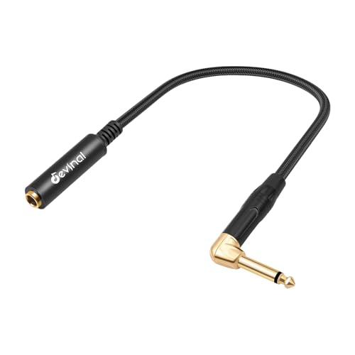 Devinal Right Angle 1/4 Inch TS Male to 1/4 Inch TS Female Cable, 6.35mm Mono Connector Patch Extension Adapter Best for V Shape Guitar 1 FT - Image 1