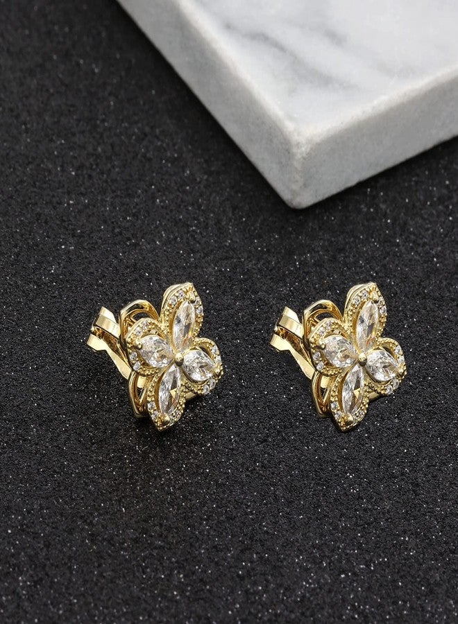 يوكول أقراط YOQUCOL ذهبية بمشبك على شكل زهرة قابلة للدوران مرصعة بكريستال الزركونيا المكعب، بدون ثقب، للنساء - Image 5